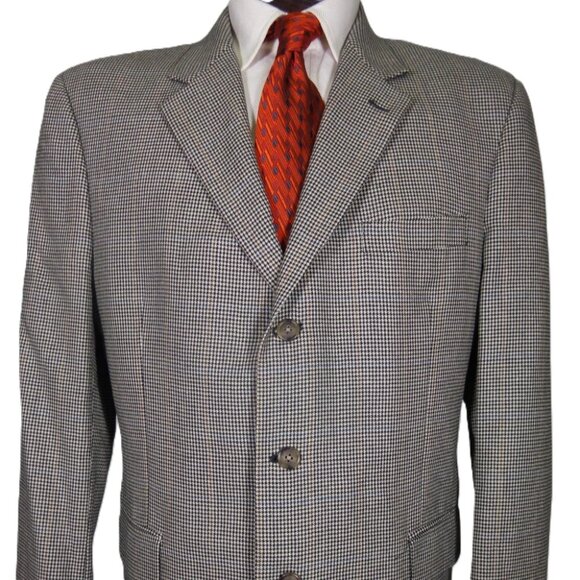 Jos A. Bank 44R Houndstooth Check Sport Coat Blazer Black White w/ Orange Blue O - Picture 3 of 7